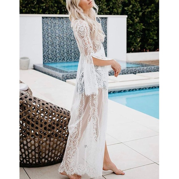 Lace Open Front Kimono Cardigan - Picture 4 of 5